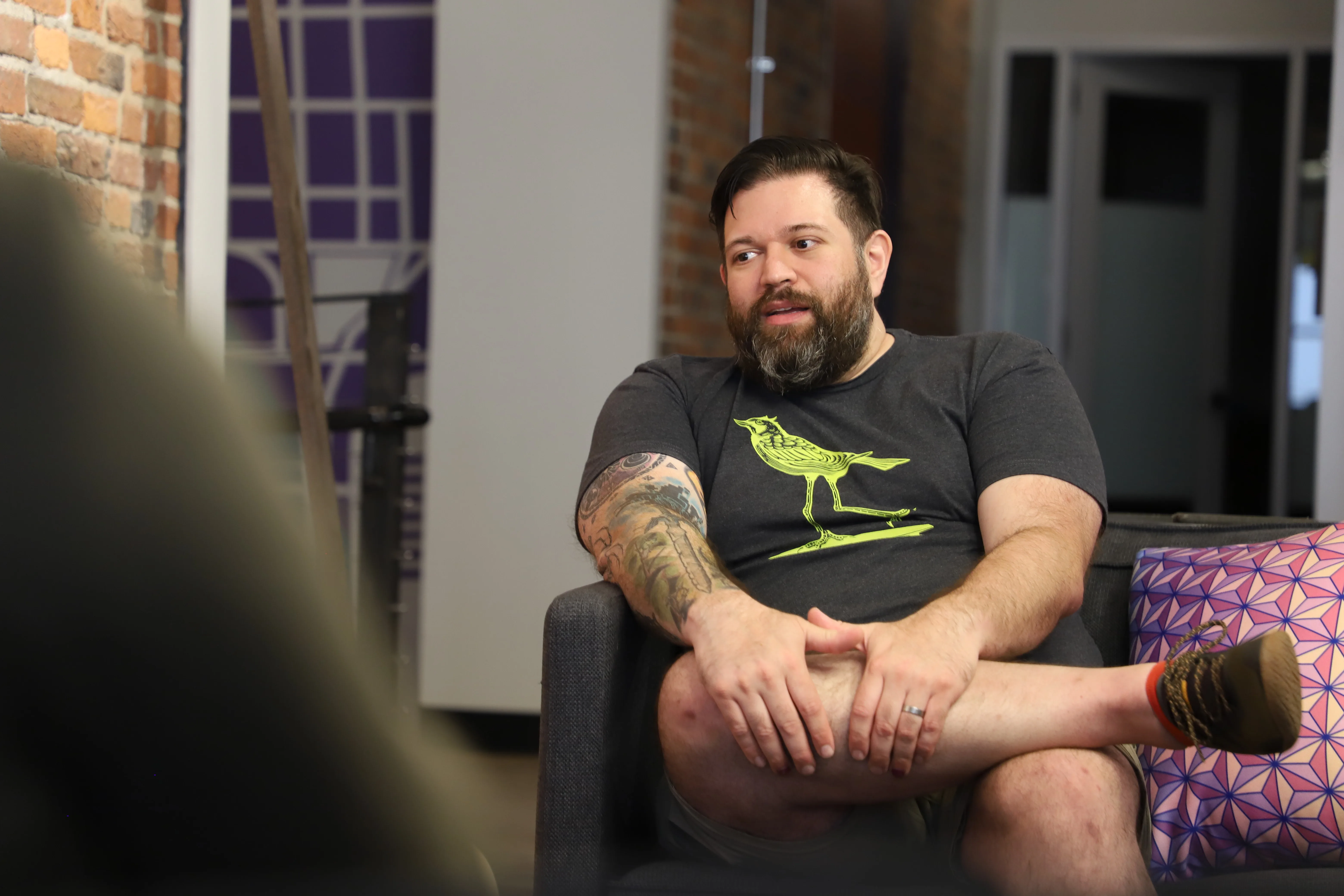 Fearless team member in office lounge